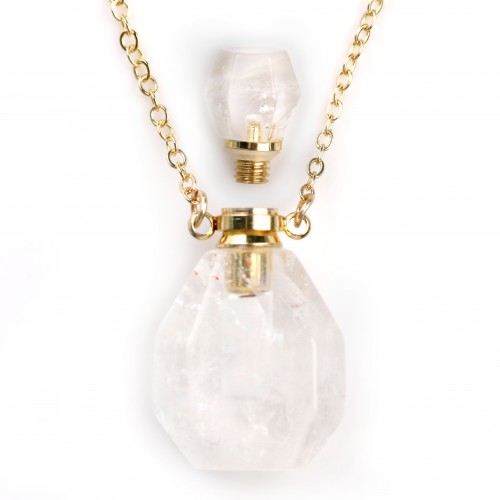 Necklace in fine gold gilt brass with rock crystal perfume bottle pendant