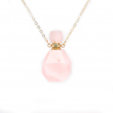 Gold flash plated on brass necklace with Rose Quartz perfume bottle pendant