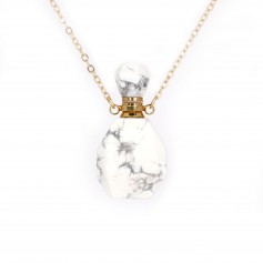 Gold flash plated on brass necklace with perfume bottle pendant in Howlite
