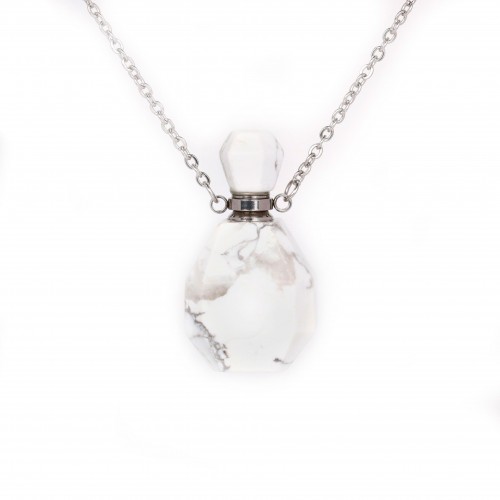 Stainless steel necklace with a perfume bottle pendant in Howlite