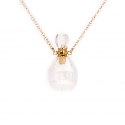 Necklace in "flash" gold plated on brass with rock crystal perfume bottle pendant