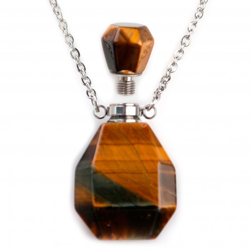 Stainless steel necklace with tiger eye perfume bottle pendant