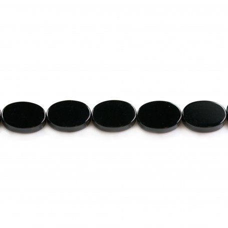 Black agate flat oval 10x14mm x 40cm