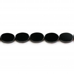 Black Agate flat oval 10x14mm x 5pcs