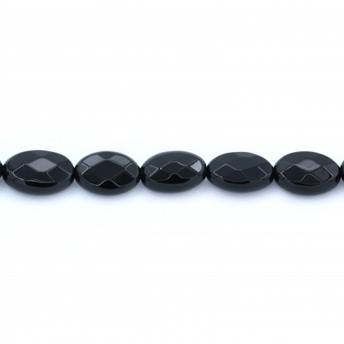 Agate in black color, in the shape of a faceted oval, 8 * 12 mm x 4pcs