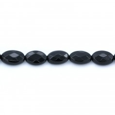 Agate in black color, in the shape of a faceted oval, 8 * 12 mm x 4pcs