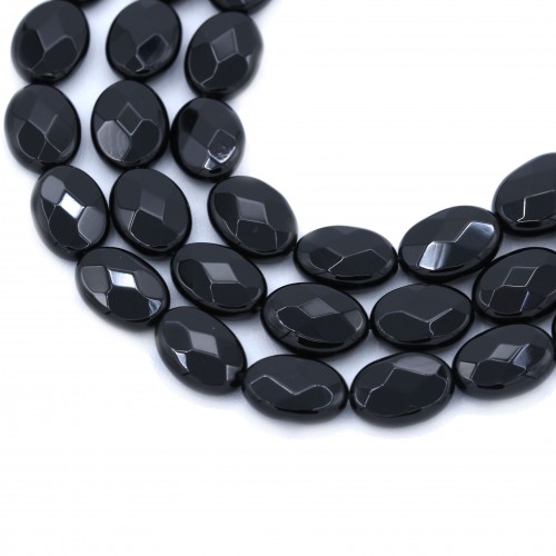Black onyx, oval faceted, 10*14mm x 40cm