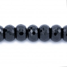 Black Agate Rondelle Facet 8 x 12mm 4 beads