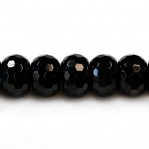 Agate on black color, in the shape of a faceted washer, 10 * 14mm x 5pcs