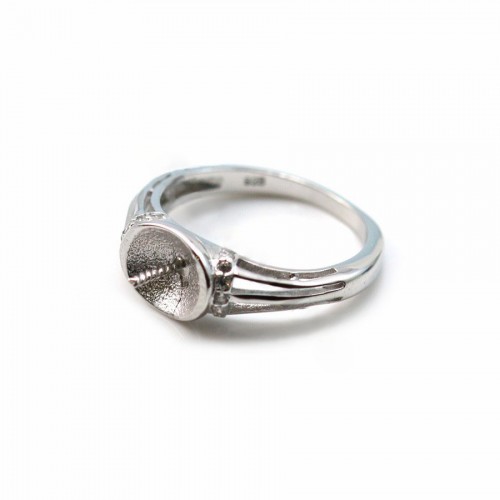 Rhodium 925 silver and zirconium adjustable ring mounting for half-drilled pearls x 1pc