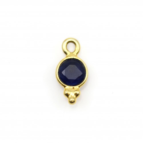 Round faceted dyed sapphire charm on gold plated silver 5*10mm x 2pcs
