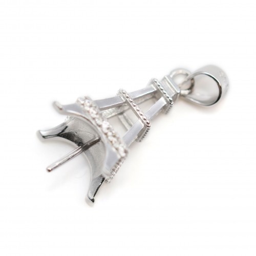 Percha Torre Eiffel ,para perlas semiperforadas, plata 925 rodiada ,27mm x 1ud