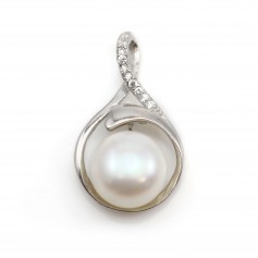 Ciondolo in argento 925 e zirconi a forma di goccia 13,65x22,90mm per perla semiperforata x 1pc