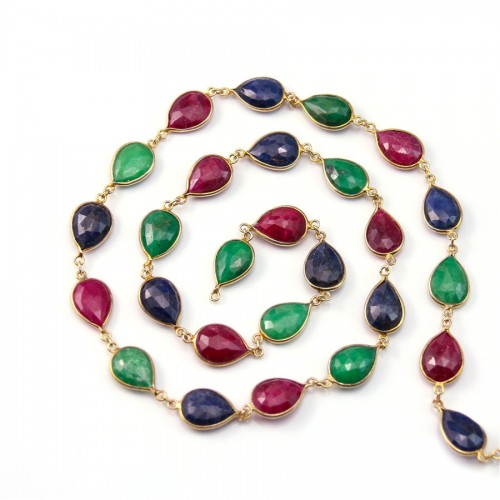 Gold Plated Silver Chain with Treated Ruby/Sapphire/Emeraud of 11x15mm x 12cm 