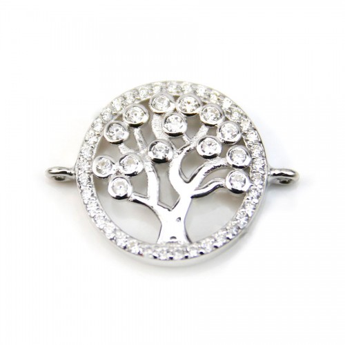 925 sterling silver charm tree & zirconium 15mm 