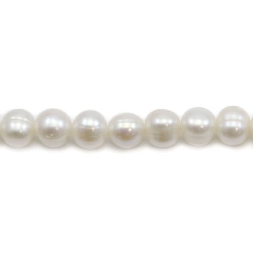 Perles de culture d'eau douce, blanche, ovale/irrégulière, 7-8mm x 40cm