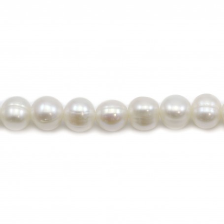 Perles de culture d'eau douce, blanche, ovale/irrégulière, 7-8mm x 40cm