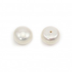 Perle coltivate d'acqua dolce, semi-perforate, bianche, a bottone, 9-10 mm x 2 pz