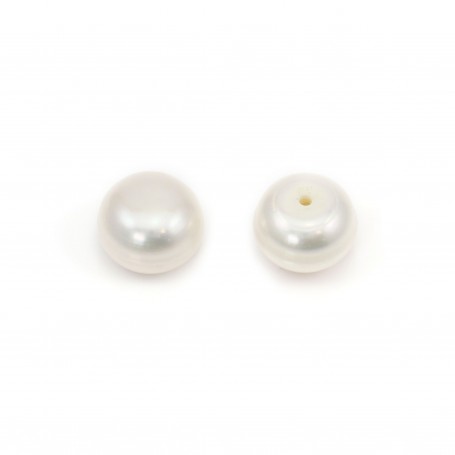 Perle de culture d'eau douce, semi-percée, blanche, bouton, 8.5-9mm x 2pcs