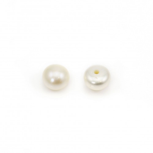 Perle di coltura d'acqua dolce, semiperforate, bianche, a bottone, 5,5-6 mm x 4 pz