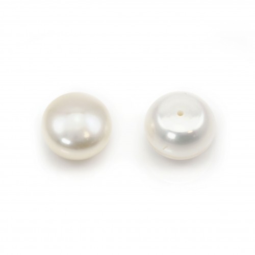 Perles de culture d'eau douce, semi-percée, blanche, bouton, 10.5-11mm x 2pcs