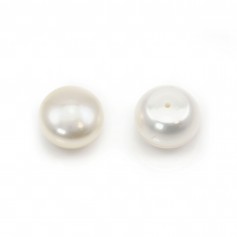 Freshwater cultured pearls, semi-perforated, white, button, 10.5-11mm x 2pcs