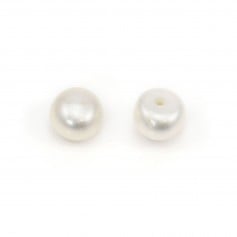 Perlas cultivadas de agua dulce, semiperforadas, blancas, botón, 6-7mm x 2pcs
