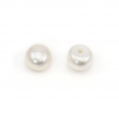 Perle di coltura d'acqua dolce, semiperforate, bianche, a bottone, 6-7 mm x 2 pz