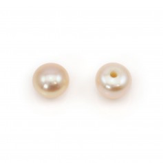 Perle coltivate d'acqua dolce, semiperforate, salmone, bottone, 4,5-5 mm x 4 pezzi