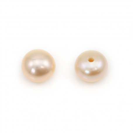 Perles de culture d'eau douce, semi-percée, saumon, bouton, 5-5.5mm x 4pcs