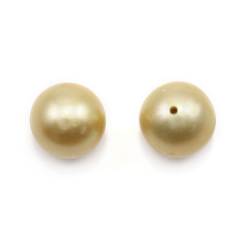 Perla de los Mares del Sur, semi-perforada, champán, redonda, 9-10mm x1pc