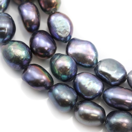 Perlas cultivadas de agua dulce, azul oscuro, barrocas, 9-10mm x 36cm