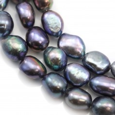 Freshwater cultured pearls, dark blue, baroque, 9-10mm x 36cm