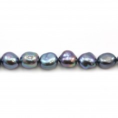 Perle coltivate d'acqua dolce, blu scuro, barocche, 9-10 mm x 2 pezzi