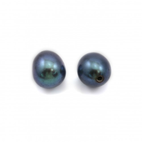Perles de culture d'eau douce, semi-percée, bleue foncée, ovale, 6-6.5mm x 2pcs