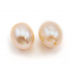 Freshwater cultured pearl, semi-pierced, salmon, oval, 8-8.5mm x 1pc