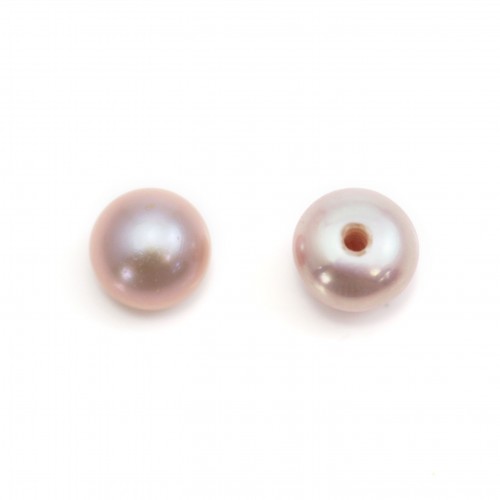 Perles de culture d'eau douce, semi-percée, mauve, bouton, 4-4.5mm x 4pcs