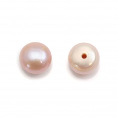 Perle coltivate d'acqua dolce, semiperforate, viola, a bottone, 7-7,5 mm x 2 pz