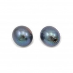 Freshwater cultured pearls, half-perforated, dark blue, oval, 5-5.5mm x 2pcs