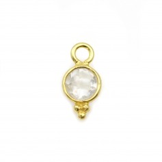 Round faceted transparent topaz charm on gold plated silver 5x11mm x 1pc