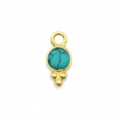 Round faceted Turquoise charm on gold plated silver 5x11mm x 1pc