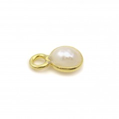 Round freshwater pearl set on 925 sterling silver with gold plating 5x8mm x 1pc