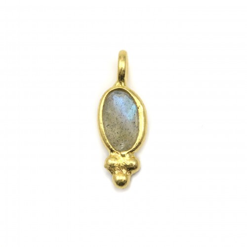 Oval Labradorite charm on gold plated silver 4*11mm x 2pcs