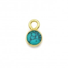 Reconstituted Turquoise faceted round set on 925 sterling silver with fine gold 5mm x 1pc