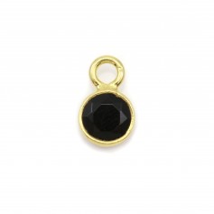 Round faceted black agate set in 925 sterling silver with gold plating 5mm x 1pc