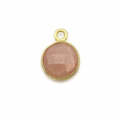 Faceted round sunstone set in gold-plated silver 9mm x 1pc