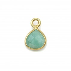 Charm in Amazonite faceted drop on golden silver 7mm x 1pc
