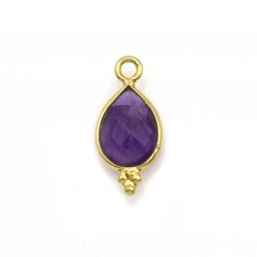 Charm in Amethyst faceted drop on golden silver 7x15mm x 1pc