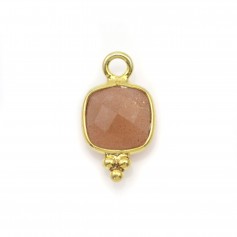 Orange moonstone charm square faceted on silver gilt 7x13mm x 1pc
