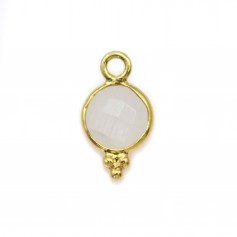 Round faceted moonstone charm on gold gilt silver 7mm x 1pc